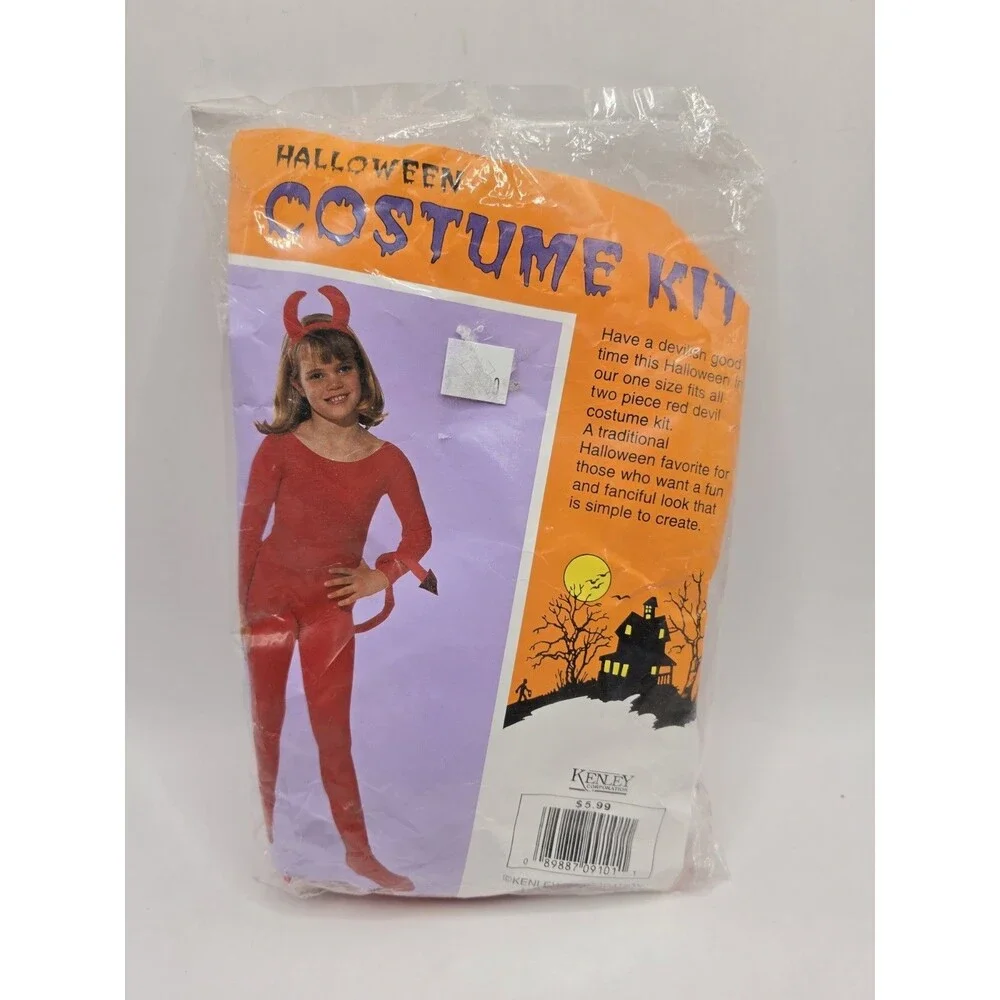 VTG 90s Children's Red Devil Halloween Costume Kit Accessories Tail Horns NEW
